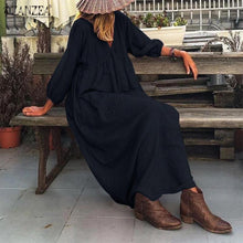 Load image into Gallery viewer, Stylish Puff Sleeve V Neck Maxi Dress