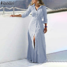Load image into Gallery viewer, Lapel Collar Striped Maxi Dress