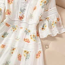 Load image into Gallery viewer, Floral Chiffon Puff Sleeve Women Dress