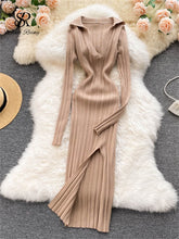 Load image into Gallery viewer, Autumn Bodycon Split Sweater Dress