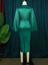 Load image into Gallery viewer, Elastic Satin Smocked Midi Dress