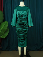 Load image into Gallery viewer, Elastic Satin Smocked Midi Dress